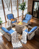 Outdoor Patio Swivel Gliders with Fire Pit Table 5 Piece Set - High Back Brown Wicker Rattan Rocking Chair with Thick - Photo 2
