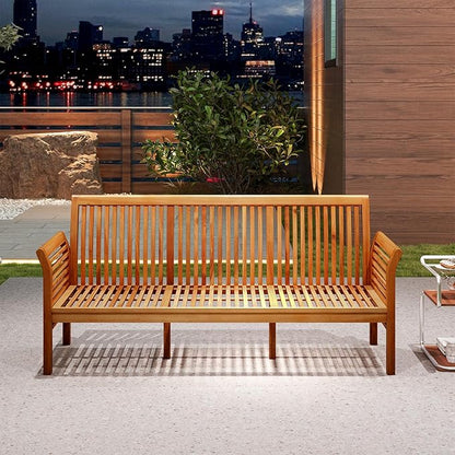 RELAX4LIFE 62.5’’ Outdoor Bench Acacia Wood - 3-Person Patio Bench w/Backrest, Armrests & Removable Seat Cushion, Slatted Wooden Garden Bench for Front Porch Park Backyard, 1200 LBS Weight Capacity