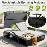 Outdoor Double Chaise Lounge with Adjustable Backrest and Sun Canopy - Photo 4