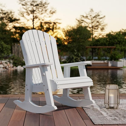 Wildridge Heritage Adirondack Rocking Chair, White - Outdoor Weather Resistant HDPE Rocking Chair for Patio, Deck, Fire Pit