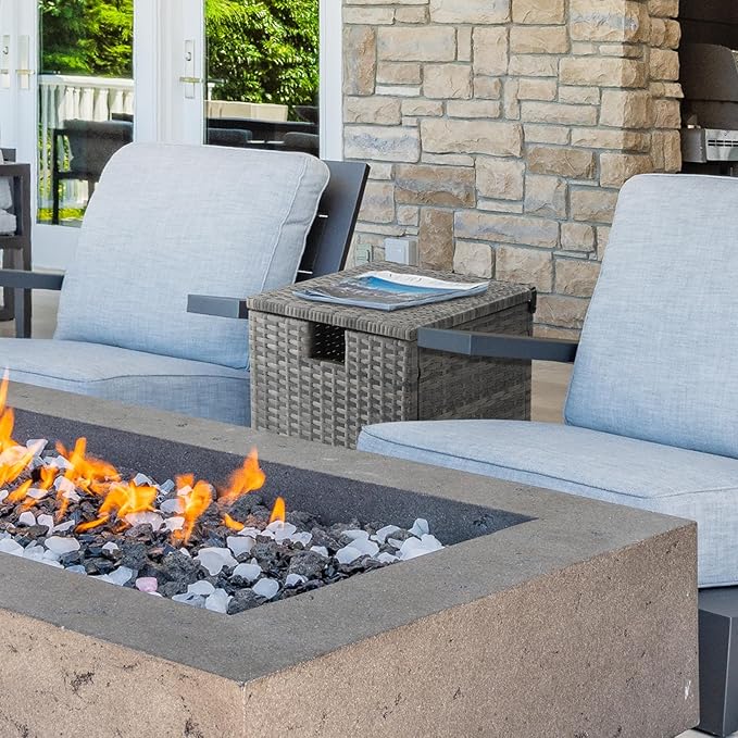 Outdoor Wicker Side Table with Storage Space, Square PE Rattan End Table for Patio Garden Poolside Deck - Photo 7