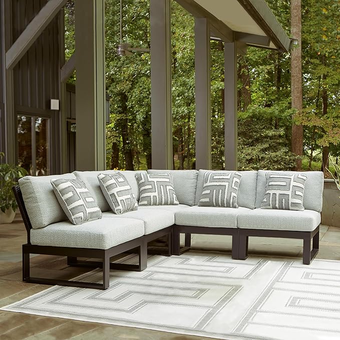 Signature Design by Ashley Beachloft Symmetrical Casual 5-Piece Outdoor Sectional with Cushion and 5 Throw Pillows - Photo 2