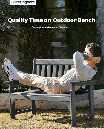 HDPE Garden Bench, All Weather 2-Person Outdoor Benches, Rust Free & Fade Resistant Patio Benches for Garden, Porch, Backyard, Deck, Lawn, Balcony, Poolside (Grey, 2 Benches)