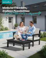 SERWALL 3 Pieces Patio Conversation Set, All-Weather HDPE Outdoor Sofas with Cushions and Coffee Table - Photo 3