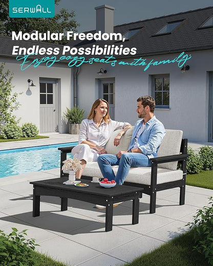 SERWALL HDPE Outdoor Coffee Table, All-Weather Patio Side Table, Durable Patio Furniture Table for Garden, Deck, Porch, Poolside, Black