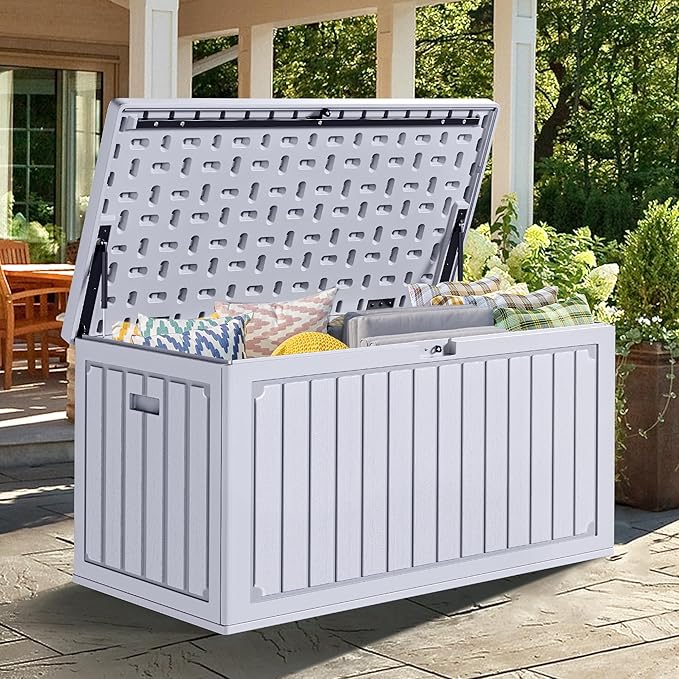 YITAHOME 90 Gallon Large Deck Box, Double-Wall Resin Outdoor Storage Boxes, Deck Storage for Patio Furniture, Cushions - Photo 6