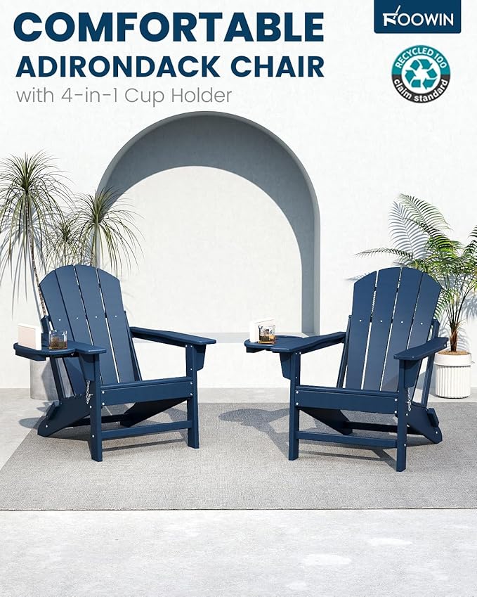 FOOWIN Folding Adirondack Chair, HDPE Adirondack Chairs with Cup Holder - Photo 3