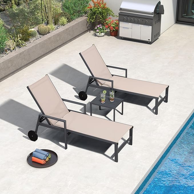 PURPLE LEAF Patio Chaise Lounge Set for 4 Outdoor Pool Lounge Chairs with Armrest and Adjustable Backrest Aluminum - Photo 2