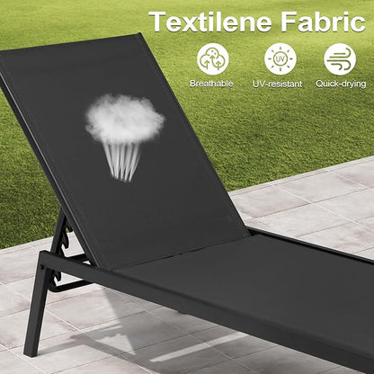 Crestlive Products Stackable Chaise Lounge Chair Outdoor Set of 4, Adjustable 5 Positions Pool Tanning Recliner,Outdoor Lounge Furniture Perfect for Patio, Beach, Yard, Pool