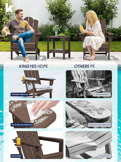 KINGYES Folding Adirondack Chair, 3-Position Adjustable Reclining Adirondack Chairs with Cup Holder, HDPE All-Weather Oversized Adirondack for Outdoor, Patio, Backyard Deck, Fire Pit, Brown