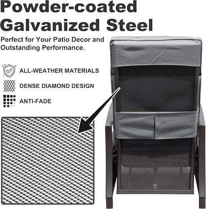 Domi Adjustable Patio Recliner Chair Metal Outdoor Lounge Chair with Flip Table Push Back, Adjustable Angle, Removable Cushions, Support 350lbs, Gray