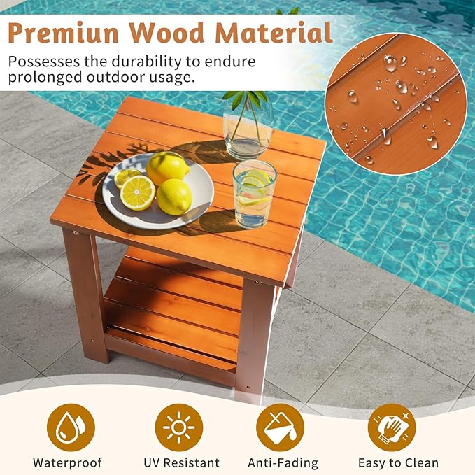 Outvita Outdoor Side Table, Acacia Wooden End Table Small Coffee Table for Patio Balcony Garden Living Room Bedroom Sturdy