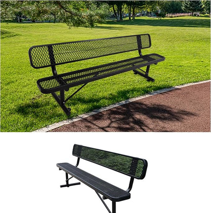 8FT Outdoor Metal Bench with Backrest & Portable Frame, Garden Patio Bench for 3-5 People, Park Benches for Outside Rust Proof, Commercial Heavy Duty Park Bench, Yard, Front Porch, School