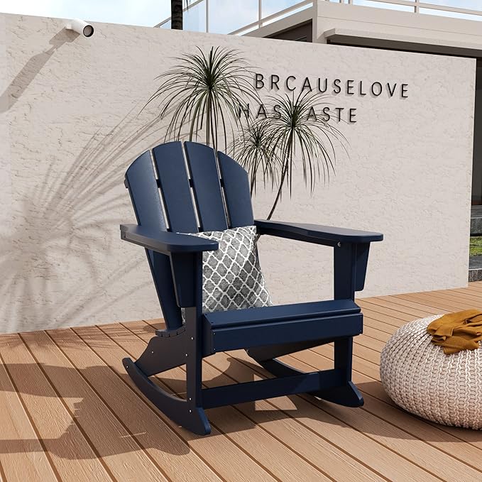WO WESTIN OUTDOOR HDPE Laguna Outdoor Rocking Poly Adirondack Chair, Navy Blue