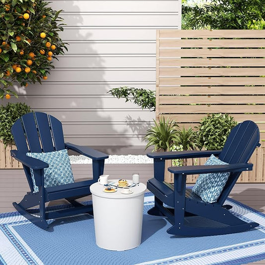 WestinTrends Malibu 2 Piece Set Outdoor/Patio Poly Adirondack Rocking Chairs (2 Seater), Navy Blue