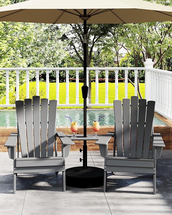 GREENVINES Folding-Adirondack-Chairs-Set-of-4 | HDPE Plastic | Throne Series | Fire Pit Chair | All Weather | for Outdoor Patio Deck Backyard Poolside | Grey