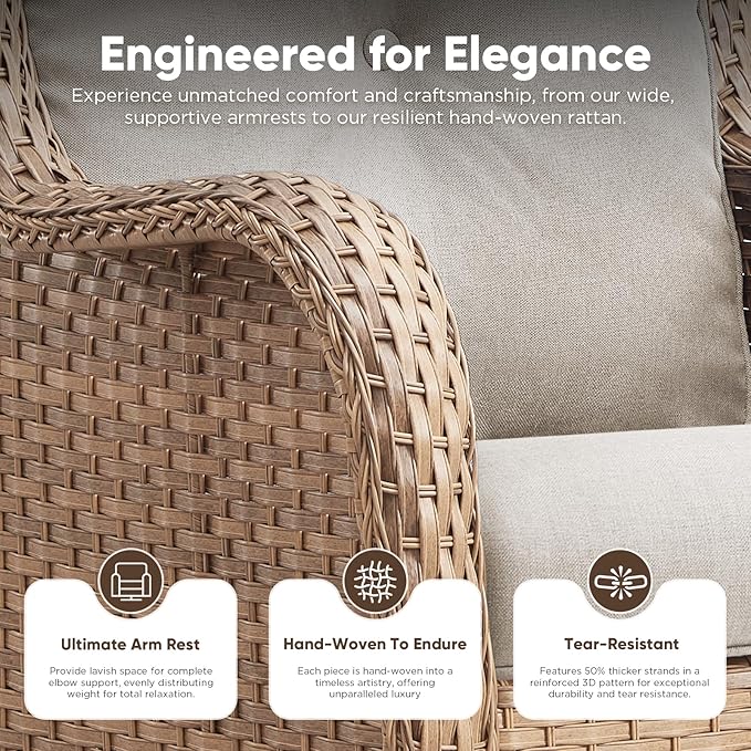 Belord 6 Piece Wicker Patio Furniture Set, Outdoor Swivel Rocker Chairs Set of 2 with Ottomans and 3 Seater Sofa - Photo 4