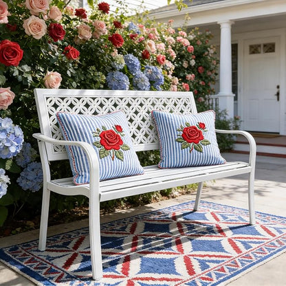 Grand patio 50" Garden Bench, Outdoor Benches with Anti-Rust Metal Powder Coated Frame, Patio Bench for Front Porch Park Outside Furniture Decor,White