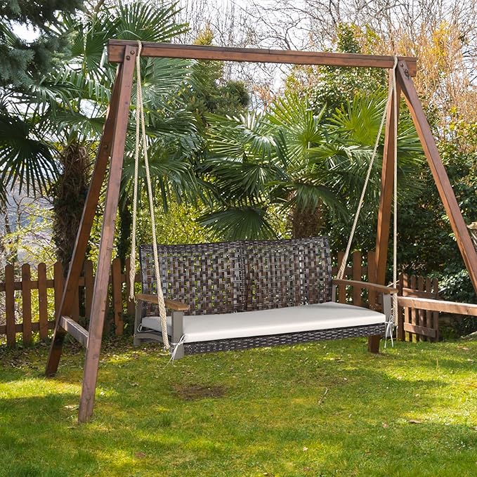 RELAX4LIFE 2-Seater Outdoor Porch Swing - PE Wicker Porch Loveseat Swing with 118” Hanging Ropes - Photo 2