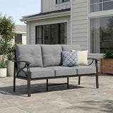 RoyalCraft Patio 3 Seats Sofa, All-Weather Outdoor Couch, Patio Furniture Sofa,Khaki Metal Furniture with Gray Cushions - Photo 6