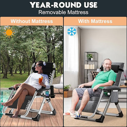 MOPHOTO Zero Gravity Chair, Outdoor Padded Lounge Chair with Side Table, Zero Gravity Recliner Chair, Outdoor Reclining Chair, Sturdy & Comfortable, Supports up to 440lbs