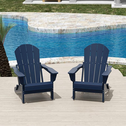 Costaelm Outdoor Folding Chair, Outdoor Seating Folding Firepit Chairs, All Weather Poly Adirondack Chair for Deck Backyard Garden Lawn Pool Patio, Navy Blue