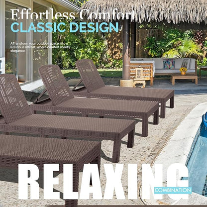 DIMAR GARDEN Beach Chairs Outdoor Chaise Lounge,Resin Pool Lounge Chair Waterproof Recliner,Mocha