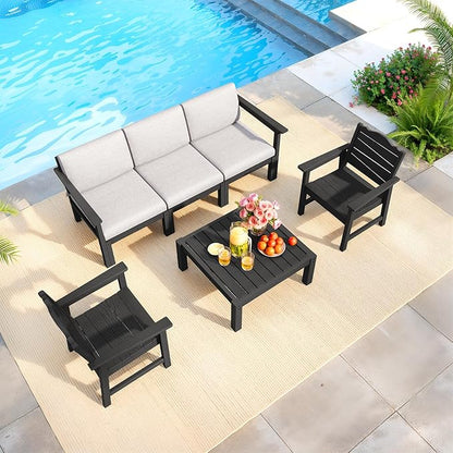 Patio Chairs, 6 Pieces Weatherproof HIPS Outdoor Furniture, Patio Chairs Seating Sets, Black