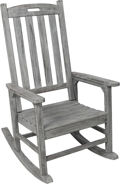 Patio Wooden Rocking Chair, High Back Wood Rocker Accent Chairs, Durable Porch Rocker Chair with Wide Seat, Patio Rockers for Outdoor & Indoor, Garden, Porch (Grey)