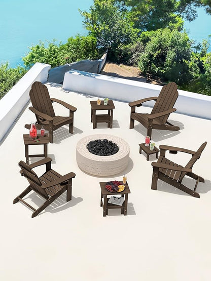 LUE BONA Outdoor Side Table, 2-Tier HDPS Outdoor Nesting End Table with Removable Small Foot Stool for Patio, Deck, Poolside, Low Maintenance & Weather Resistant,Dark Brown
