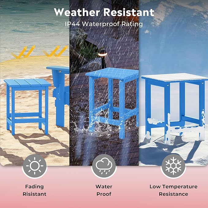 Costaelm Square Outdoor Side Tables, Adirondack Patio Tables for Outside, HDPE Patio End Table Weather Resistant, Balcony Table for Pool, Seaside, Backyard, Porch, Indoor Companion, Pacific Blue