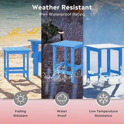 Costaelm Square Outdoor Side Tables, Adirondack Patio Tables for Outside, HDPE Patio End Table Weather Resistant, Balcony Table for Pool, Seaside, Backyard, Porch, Indoor Companion, Pacific Blue
