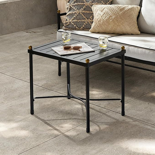mopio Odelia Outdoor Coffee Table, Small Metal Patio Side, End Table, Conversation Piece, for Outside Lounging at Lawn, Front Porch, Balcony, Apartments, Yard, Bistro