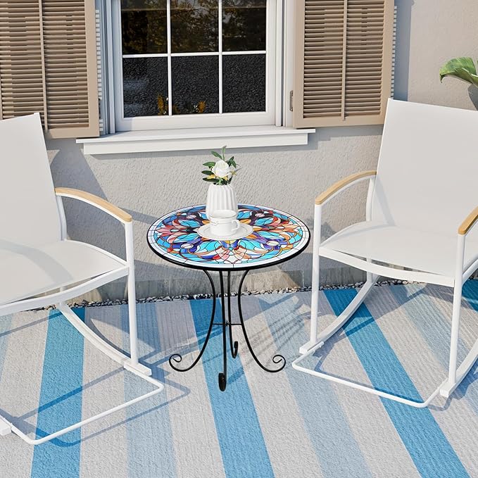 Mosaic Side Table Outdoor, 18 Inch Metal Accent Table, Indoor Small Round End Tables - Photo 8