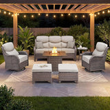 Luxury Patio Furniture Set with 6-inch Thick Cushion, Outdoor Furniture with Fire Pit Table, Swivel Chairs, Sofa - Photo 1