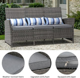 SUNSITT Outdoor Furniture 3 Seats Patio Couch, Outdoor Wicker Sofa, Grey PE Wicker with Grey Cushions & Lumbar Pillows - Photo 7