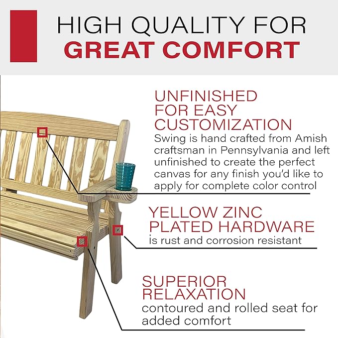 Amish Casual Heavy Duty 800 Lb Mission Pressure Treated Garden Bench with Cupholders (5 Foot, Unfinished)