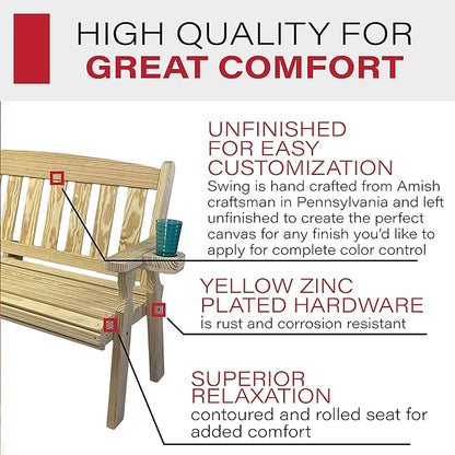 Amish Casual Heavy Duty 800 Lb Mission Pressure Treated Garden Bench with Cupholders (5 Foot, Unfinished)