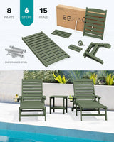 SERWALL Patio Chaise Lounge Chair Set of 2, 78'' Long 5-Positions Adjustable HDPE Outdoor Lounger for Pool - Photo 6