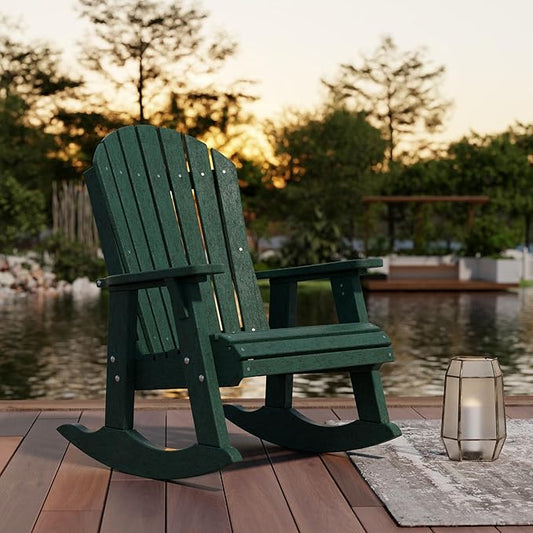 Wildridge Heritage Adirondack Rocking Chair, Turf Green - Outdoor Weather Resistant HDPE Rocking Chair for Patio, Deck, Fire Pit