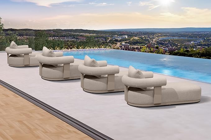 PURPLE LEAF Outdoor Chaise Lounge Set of 4 Chair Modern Aluminum Lounger Daybed with Lumbar Pillow and Armrest for Patio Poolside Beach Sunbathing Deck, Champagne