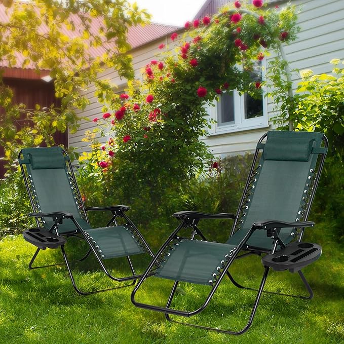 Nazhura Set of 2 Relaxing Recliners Patio Chairs Adjustable Steel Mesh Zero Gravity Lounge Chair Beach Chairs with - Photo 2