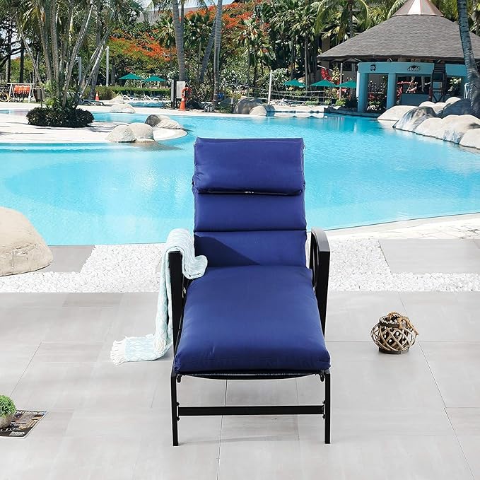 LOKATSE HOME Patio Chaise Lounge Chair Outdoor Furniture Reclining Adjustable with Cushion and Soft Pillow for Pool - Photo 1