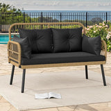 DWVO Outdoor Loveseat, Patio Wicker Furniture Set with Cushion & Adjustable Feet, Patio Couch for Garden, Balcony - Photo 4