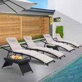 Patio Chaise Lounges 4 Chairs + 2 Coffee Table with Adjustable Backrest and Removable Thick Cushions - Photo 4