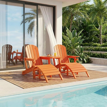 Shintenchi Adirondack Chair Set of 2,HDPE Adirondack Chairs with Umbrella Hole Connecting Tray & 2 Curved Ottoman,Plastic Outdoor Chairs with Cup Holders for Garden Backyard Pool,Orange