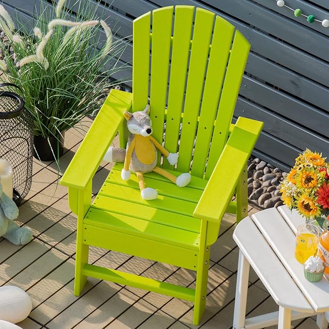 Giantex Adirondack Chair, Kids HDPE Patio Lawn Chair with Ergonomic Backrest for Deck, Porch, Backyard, Poolside, Indoor, Weather Resistance Toddler Outdoor Chair (1, Green)