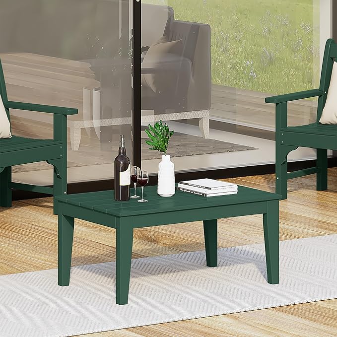 WestinTrends Malibu Low Outdoor HDPE Patio Rectangle Coffee Table, Dark Green