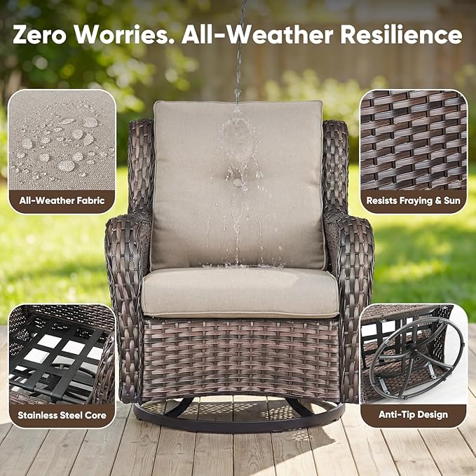 Belord 4 Piece Patio Wicker Furniture Set, Outdoor Swivel Rocker Chairs - Photo 7