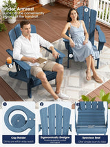 KINGYES Folding Adirondack Chair, HDPE All-Weather Patio Chairs with Cup Holder - Photo 7
